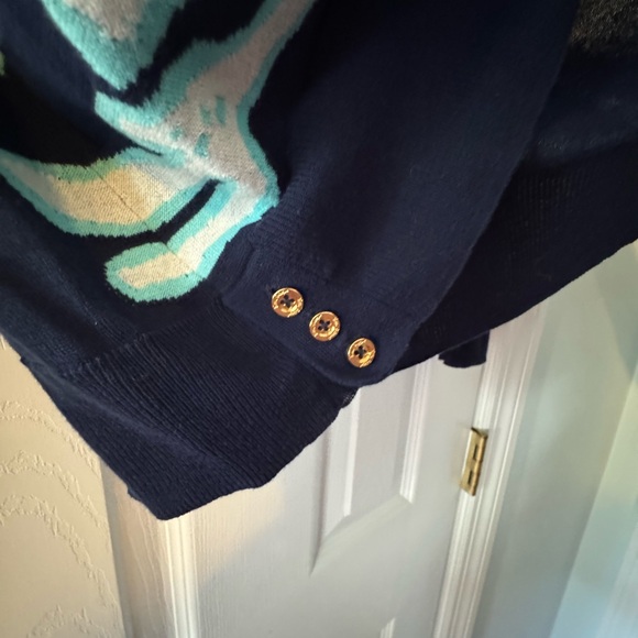 Navy Sweater with Coral Design - Picture 3 of 3